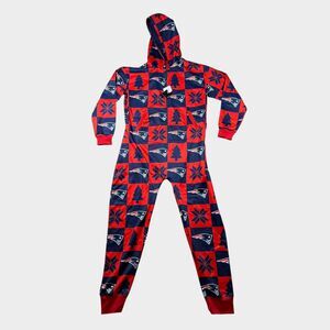NFL New England Patriots Mens Small Hooded Pajamas Union Suit One Piece NWT Xmas